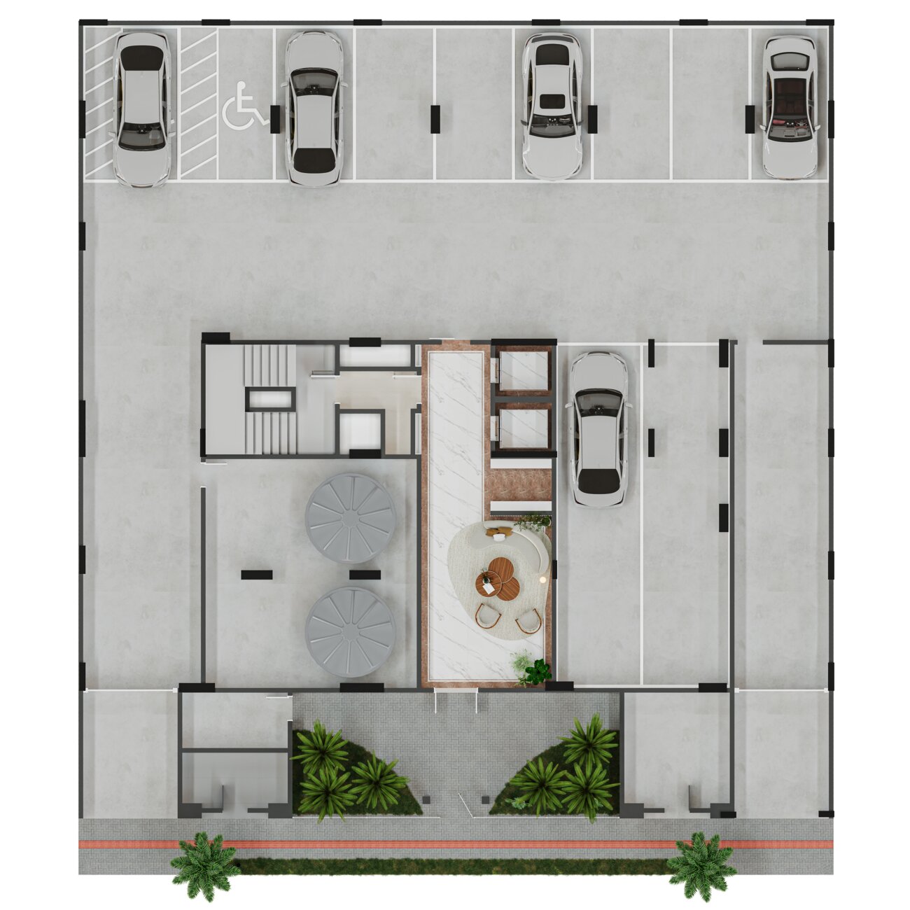 Planta humanizada do pavimento térreo do Olympus Residence
