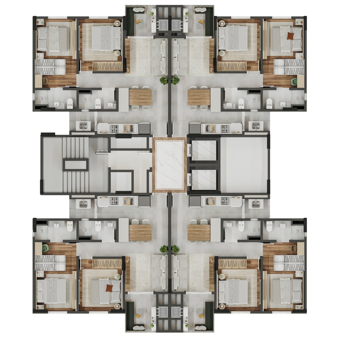 Planta humanizada do pavimento tipo do Olympus Residence