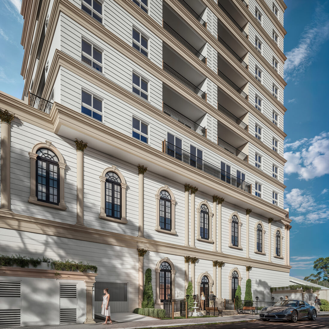 Fachada neoclássica do Pérola Tower, empreendimento da Valore Incorporadora em Camboriú